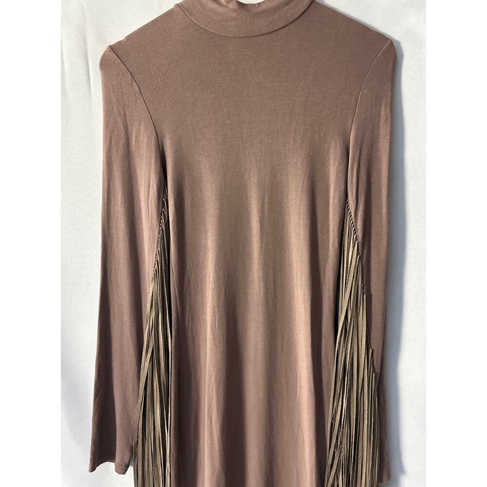 Hot and Delicious Long Brown Dress With Suede fringe on arms and back size L